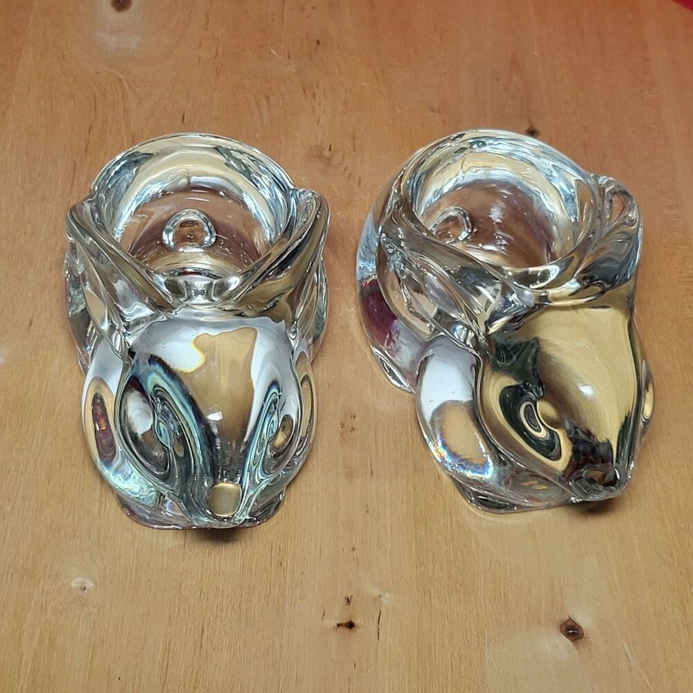 Clear Indiana Glass Rabbit Bunny Votive Candle Holder Set of 2